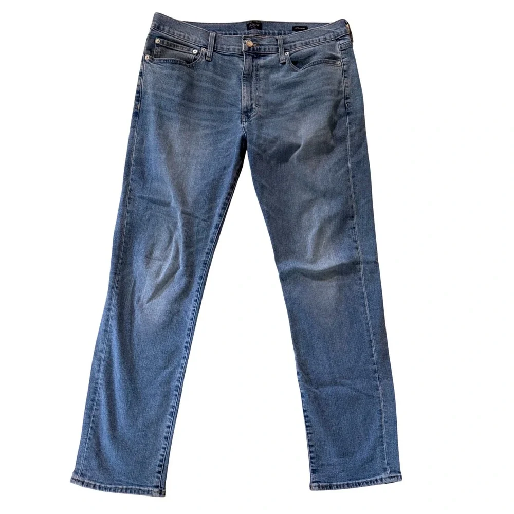 J.Crew Flex Mens Straight Leg Jeans 34x30 Light Wash Blue Stretch Denim Pants